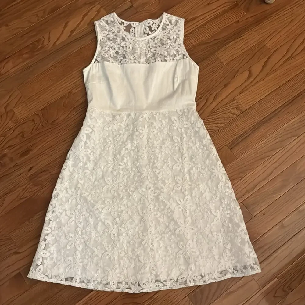 Calvin Klein White Floral Lace Embroidered Fit & Flare Dress White Size 6